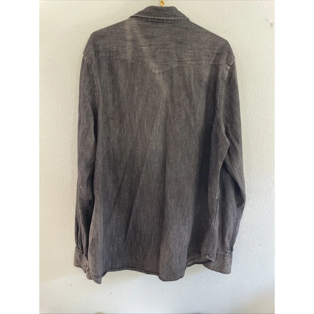 POLO Denim & Supply Distressed 100% Cotton Black Denim Western Snap Shirt XXL‎